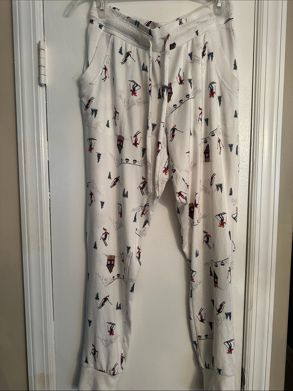 Cozy White Ski Print Jogger lounge Pants